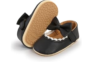 AKINGIO Baby Girls Mary Jane Flats Shoes Moccasins Rubber Non-Slip Soft Sole Toddler Princess Dress Shoes