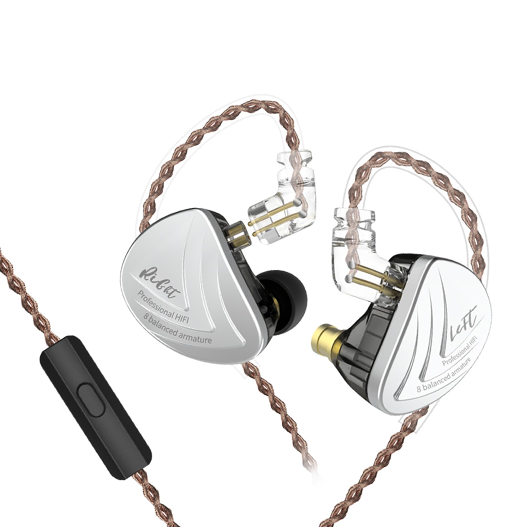 keephifi KZ AS16 In Ear Monitor Headphones, KZ In Ear Over Ear Wired Earbuds IEM HiFi Earphones with 8BA Balanced Armature Driver 3.5mm Cable, Zinc Alloy Combined With Resin Material (Black,With Mic)