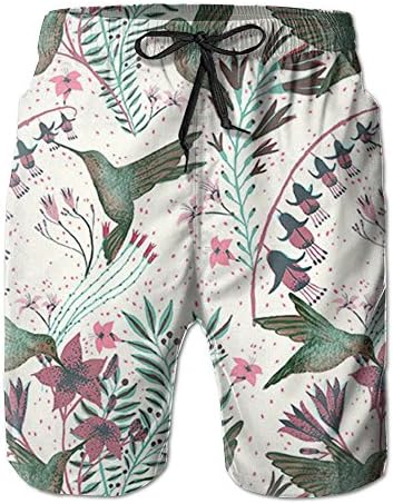 PPANFKEI Hummingbird With Liner Mens Boardshorts Swim Trunks Men Tropical Basketball Soccer Board Shorts Jersey