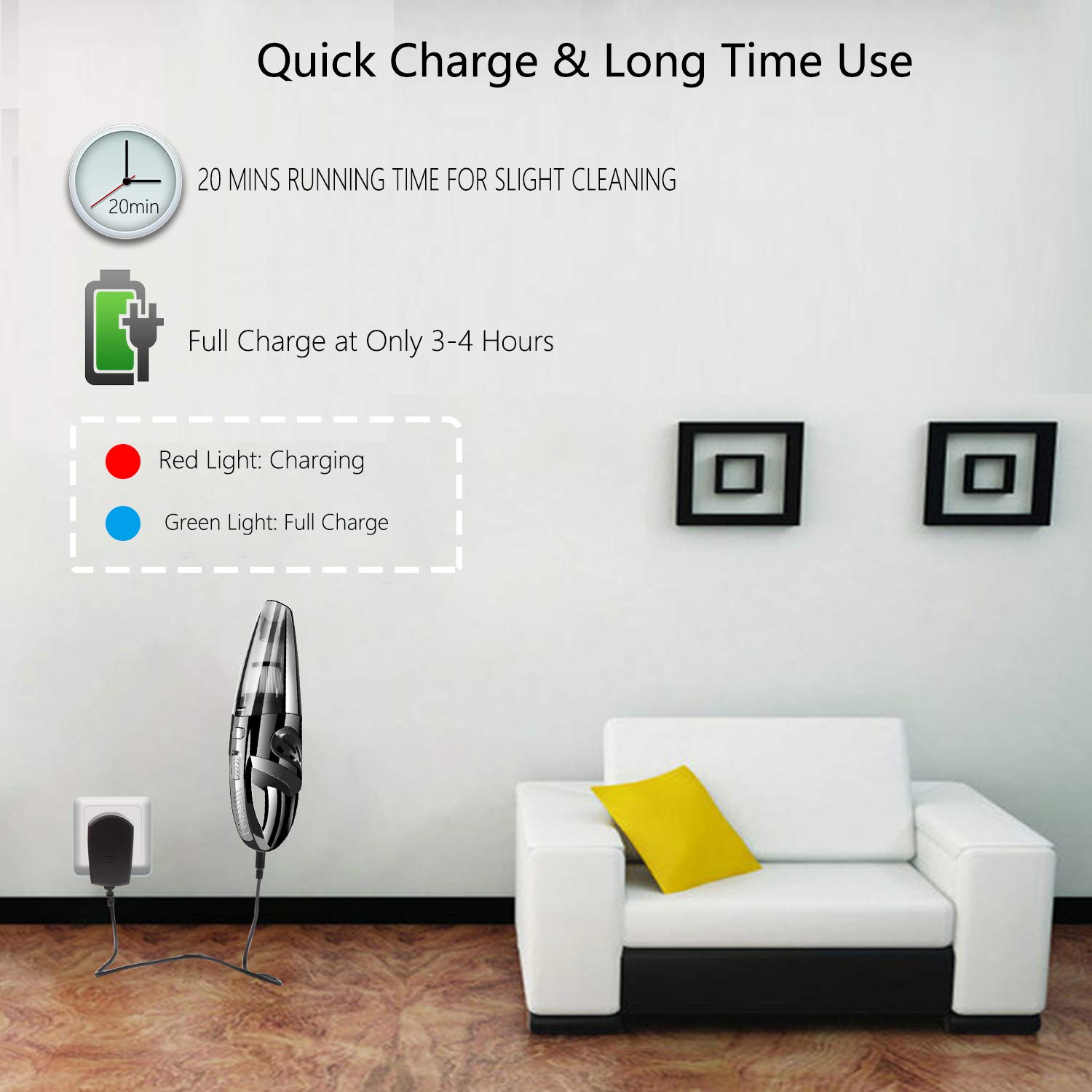 LICORNE Car Vaccum cleaner, Handheld Cordless Cleaner Rechargeable Wet Dry Vaccum with 120W 3.2K Pa Strong Cyclonic Suction 2200Mah Battery for Pet Car Home Office