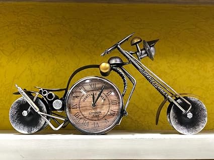 The First Choice Table Clock Vintage Bike Design Metal Watch Silver Size 19 * 9