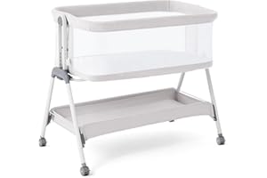 ANGELBLISS Baby Bassinet Bedside Sleeper, Easy Folding Portable Bassinet for Baby with Wheels, Adjustable Height, Included Ma