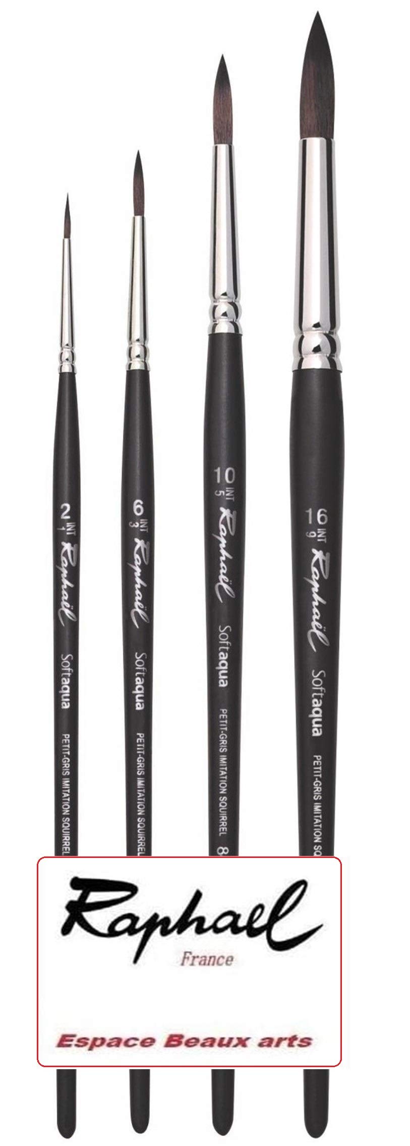 Raphael SOFTAQUA Series 845 Vegan Brush NO.2. 6 .10. 16-Piece Set of 4 (Raphael France)