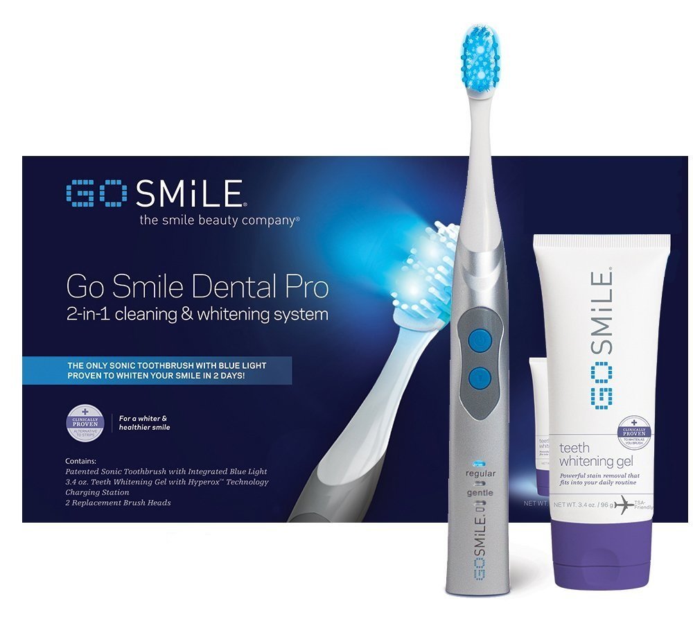 Go Smile Premium 2-In-1 Teeth Whitening System: Electric Tooth Brush+Teeth Whitening Gel For Healthier & Brighter Teeth | Instant Results, Safe On Dental Work, Crowns, Veneers, Bonding+More (Silver) : Beauty