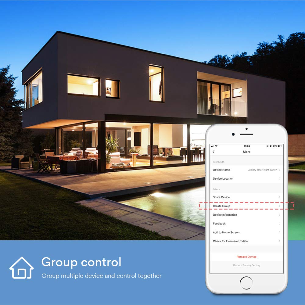 Lumary L-S100 Smart Light Switch with Wifi and Voice Control - Compatible with Alexa, Google Assistant, IFTTT (No Hub required)