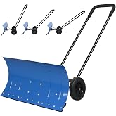 WYDHven Snow Shovel Pusher, 29.13-inch Metal Snow Pusher with Wheels for Driveway, Adjustable Angle and Height Snow Pusher Shovel for Sidewalks, or Parking Lots