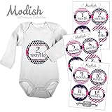 12 Monthly Baby Stickers, Pink & Navy Blue, Girl, Baby Belly Stickers, Monthly Onesie Stickers, First Year Stickers Months 1-12, Pink & Navy Blue, Nautical, Baby Girl