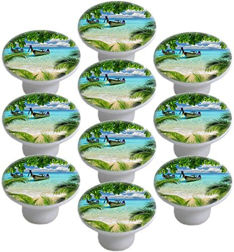 Tropical Beach Ceramic Cabinet Drawer Pull Knob (Set of 10 Knobs)