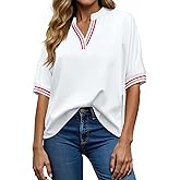 Tankaneo Womens Oversized T Shirt Casual V Neck Half Sleeve Color Block Work Tops Loose Fit Tunic Tees