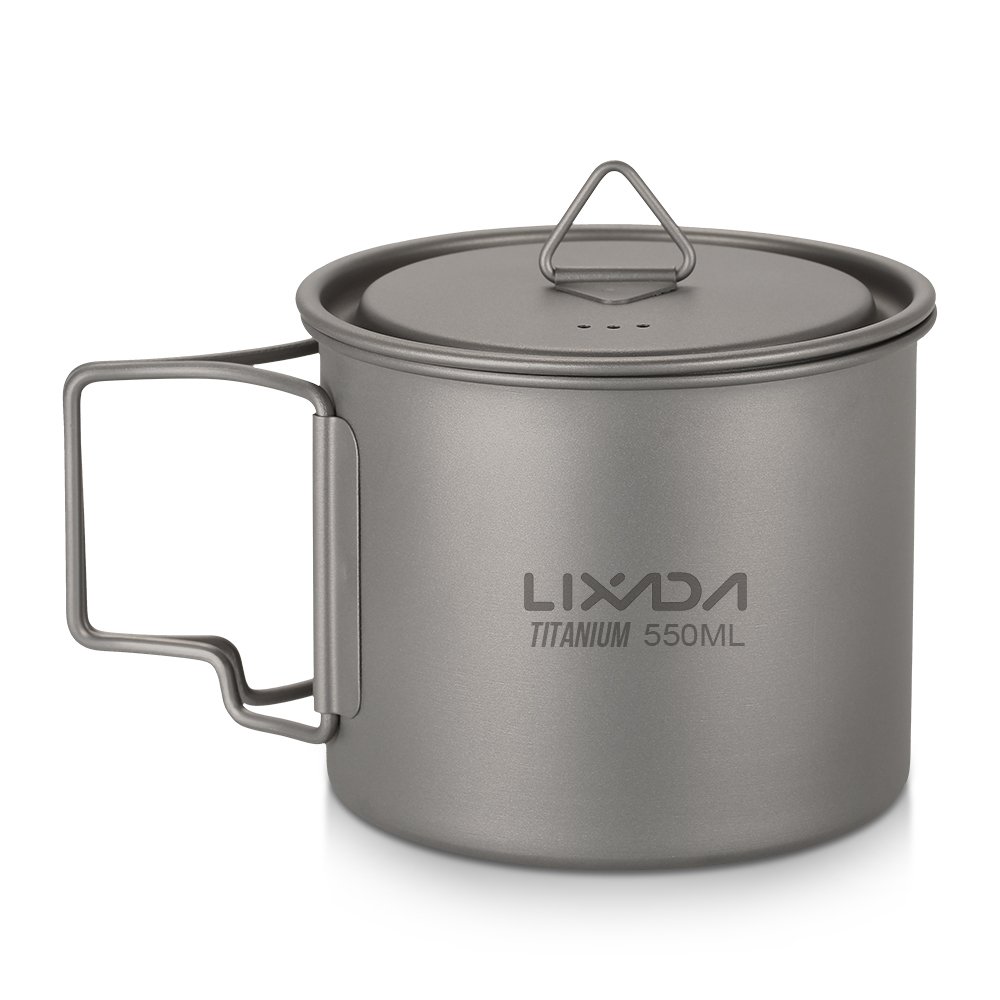 Lixada Ultralight Titanium Portable Titanium Water Cup with Lid and Folding Handle Outdoor Camping Kitchen Picnic