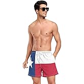Yuiboo Texas State Flag Blue Red Mens Swimming Shorts Mens Lined Workout Shorts with Pockets and Compression