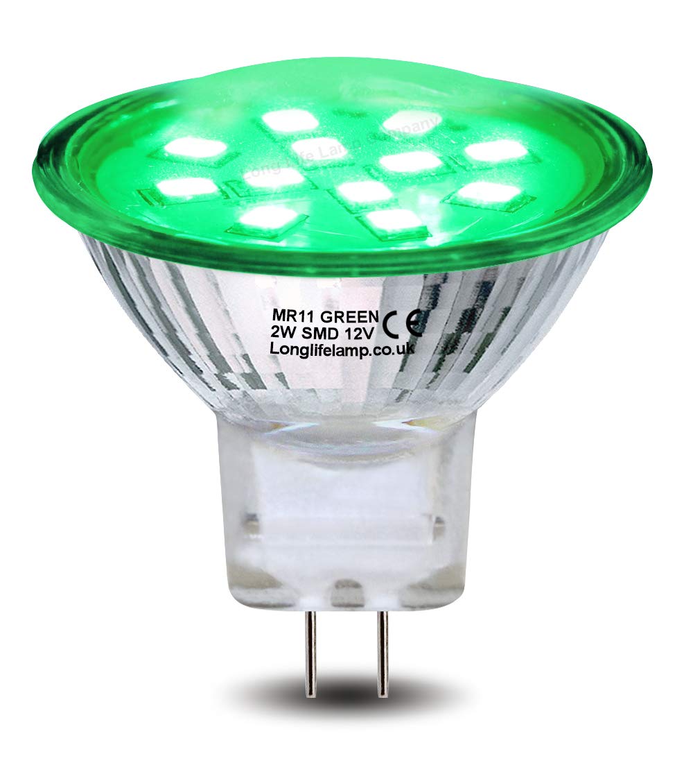 2w LED MR11 Green Light Bulb 12v 35mm Replacement for Low Voltage
