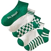 Xhonp 5 Pairs Cute Big C Letter Crew Socks Sports,Casual,Striped for Women Socks