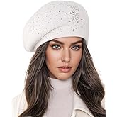 MINGSEECESS Women Shiny Rhinestone French Winter Beret Hat Glitter Artist Causal Beanie Cap