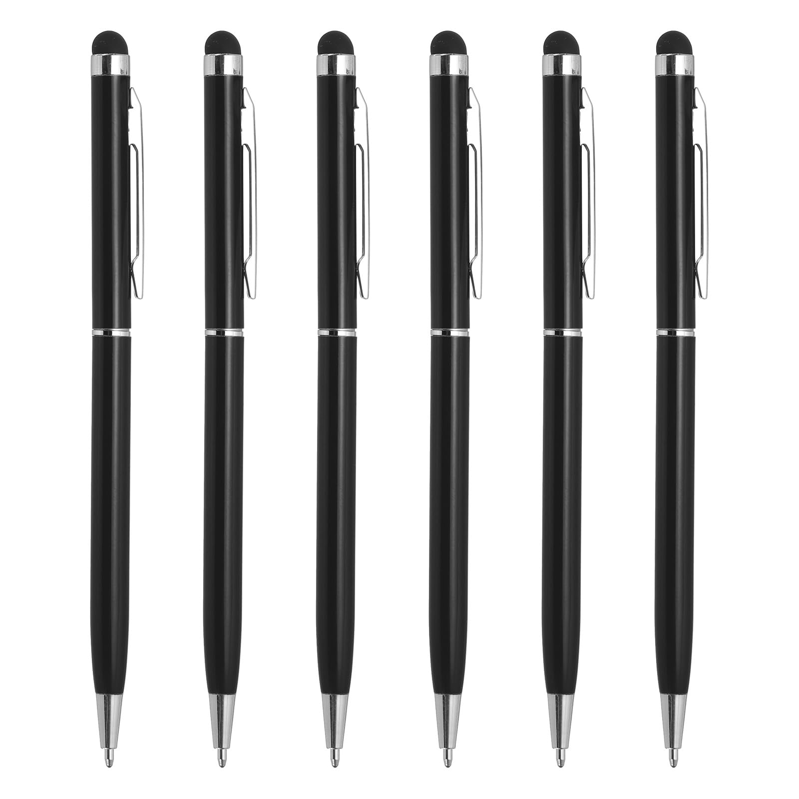 uxcell 6pcs Metal Stylus Pen Ballpoint Pen 2 in 1 Universal Retractable Ink Pen with Stylus Tips for All Capacitive Touch Screen Device, Black