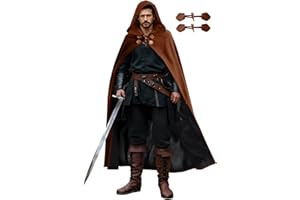 Pikpops Velvet Renaissance Hooded Cloak with Lining & Horn Button, Medieval Viking Cape Robe for Men Women Halloween Costume