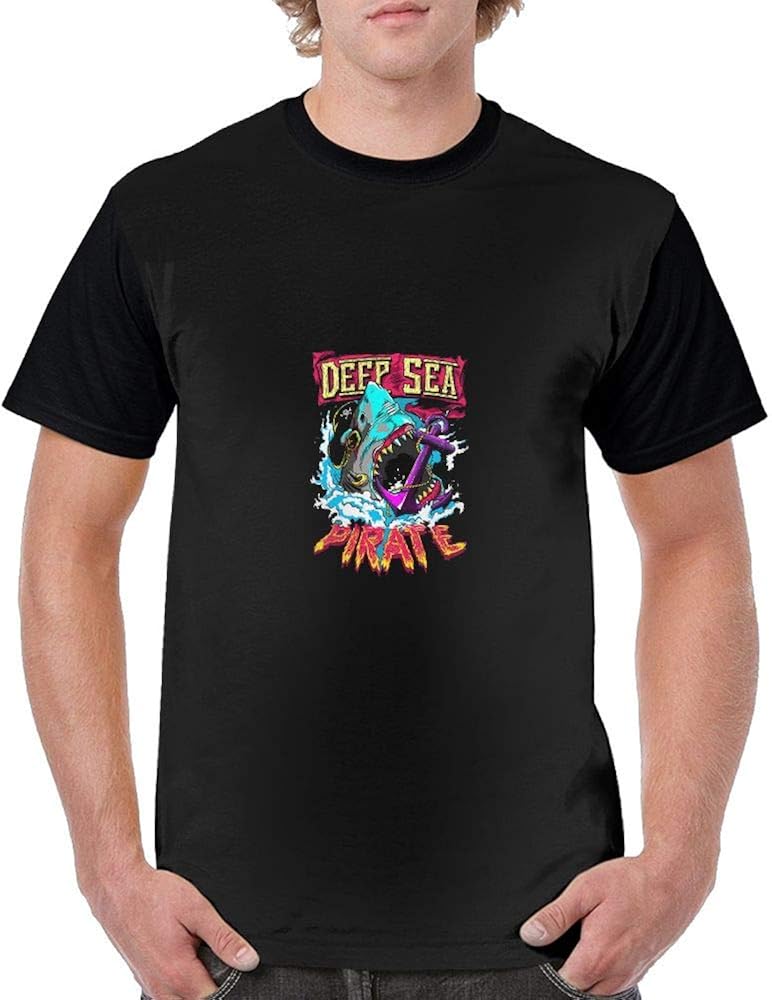 Shenigon Men T Shirt Great White Shark Graffiti Short Sleeve Black