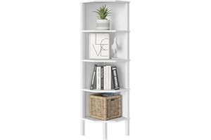 LAATOOREE Corner shelf, 5 Tier Corner Stand Rack, Freestanding Wood Corner Bookshelf, Plant Display Shelving Unit for Small Space, Living Room, Bedroom, Office, Kitchen (White, 5 Tier)