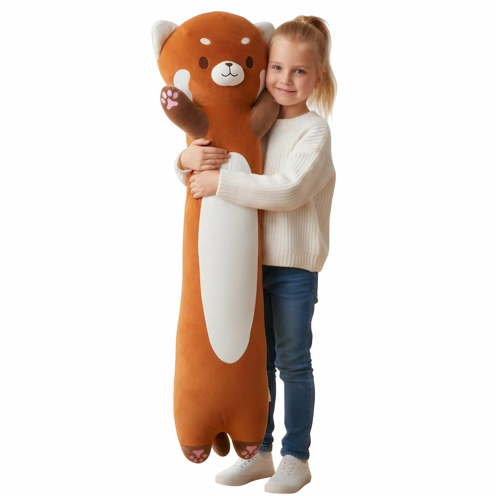Aiuidun Giant Red Panda Plush Pillow - 35.4" Extra Long Stuffed Animal Body Pillow for Kids & Adults, Super Soft Huggable Red Panda Plushie Toy Gift for Christmas, Birthday, Halloween