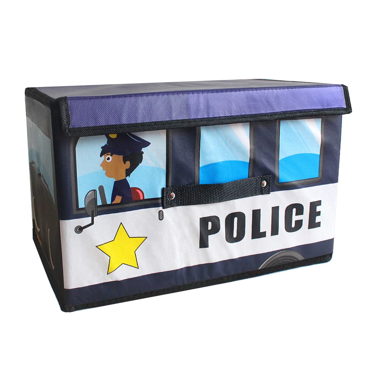 Storage Boxes Storage Container, Large Capacity Foldable Storage Basket with Handle Cube, Cotton Fabric Storage Compartment with Lids, Washing Laundry Organizer for Clothes/Toys 38 * 25 * 25cm, Blue