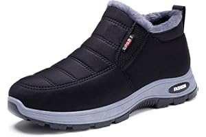 HDEBCK Mens Winter Warm Snow Boots,Casual Lightweight Furry Lining Thermal Winter Shoes,with Arch Support,Outdoor Slip On Waterproof Hiking Boots