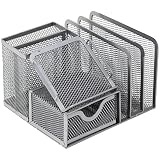 Mesh Office Desk Organizer with 6 Compartments + Drawer - Can Be Used On Desktop | Table | Counter in Kitchen or Work Space - Silver