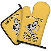 DYJYBMY Don't Make Me Poison Your Food Funny Oven Mitts and Pot Holder Set, Funny Vintage Lady Kitchen Gadgets for Women, Housewarming Gifts for Chef Friend, Hostess Baking Gifts for Mom Sister BFF