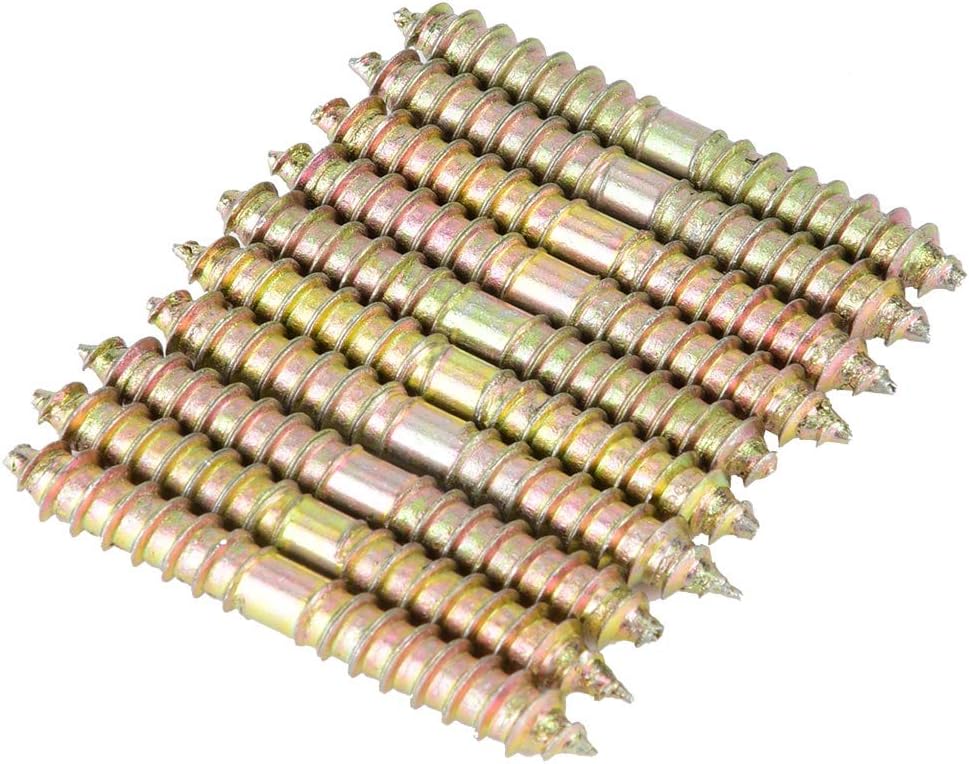 10 Pcs Double Ended Dowel Hanger Screw Self Tapping Threaded Bolts Woodworking Furniture Connector Studs Rods 6 * 50mm for Assembling Wood