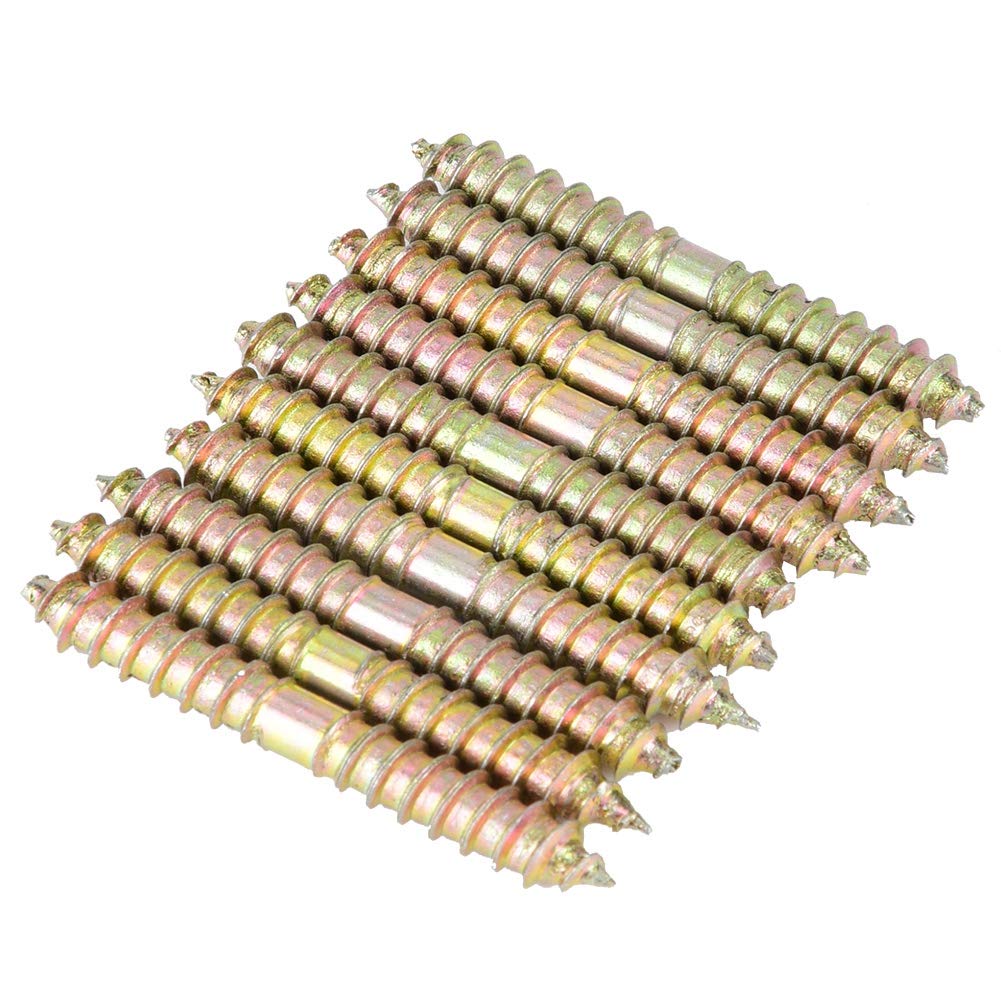 10 Pcs Double Ended Dowel Hanger Screw Self Tapping Threaded Bolts Woodworking Furniture Connector Studs Rods 6 * 50mm for Assembling Wood