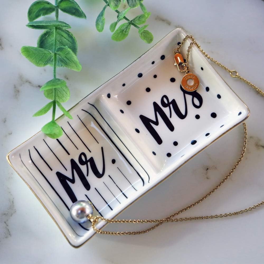Kate Aspen Mr and Mrs Ring Dish, Wedding Gift, White and Black: Kitchen & Dining