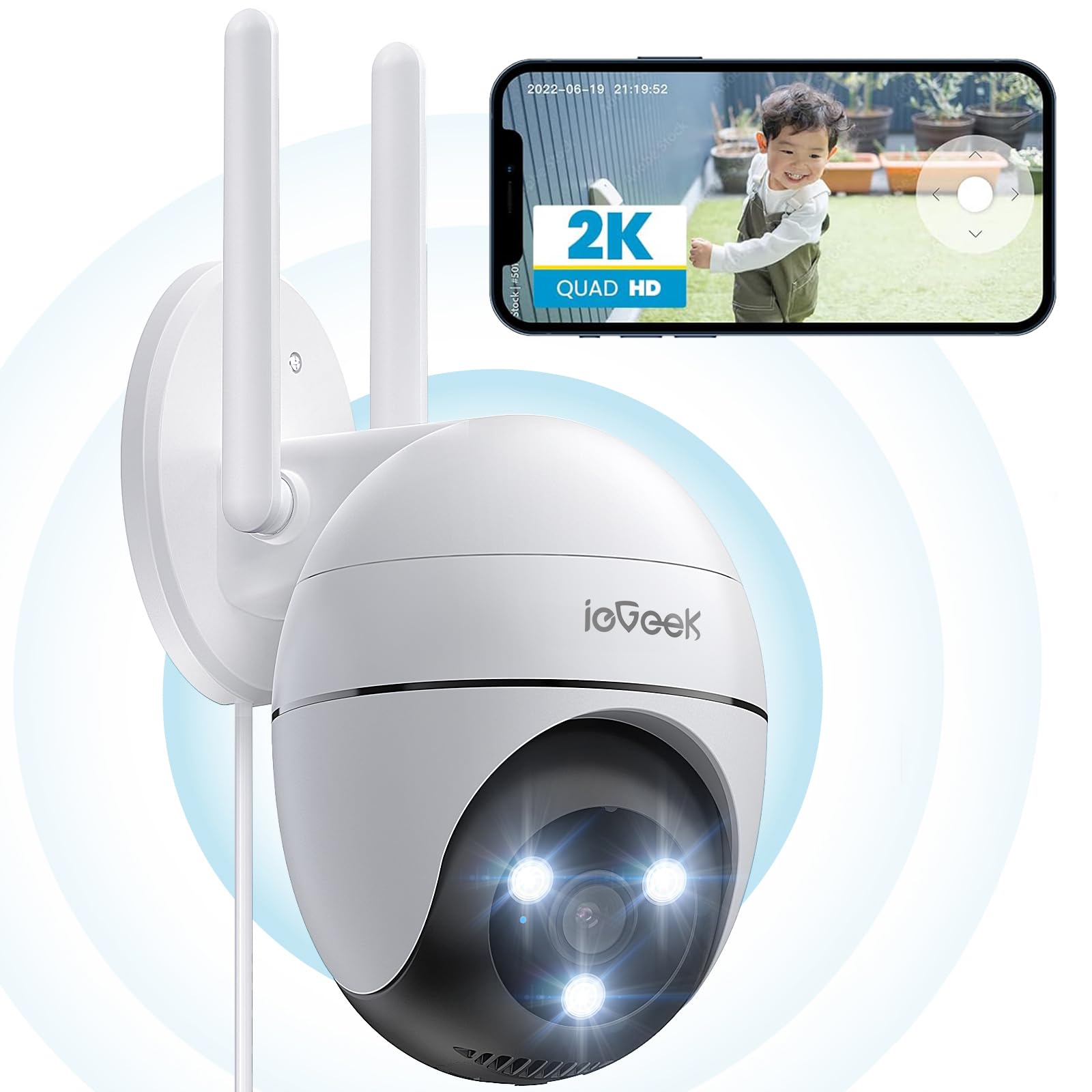 【24時間常時録画・PTZ360全方位監視・自動追尾】ieGeek 防犯カメラ 屋外 ワイヤレス 2.4G&5GWiFi 300万画素 監視カメラ 屋外 黒白/カラー撮影 AI人体検知 動体検知 検出エリア設定 双方向音声通話 遠隔監視 発光威嚇 警報通知 双方向会話 家族共有 Alexa対応 IP66防水 庭/駐車場/玄関 屋外防犯カメラ 無料6秒録画クラウド保存 メモリカードに対応商品画像