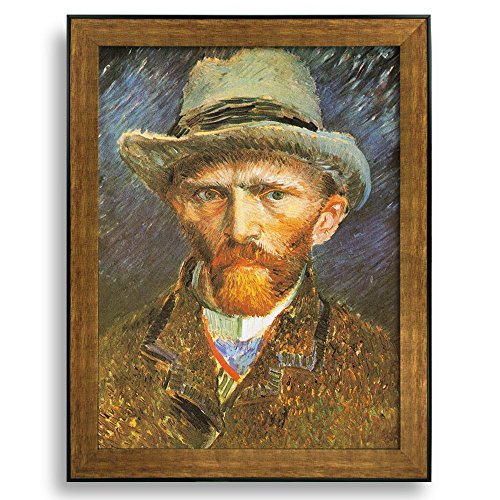 Self Portrait with Grey Felt Hat by Vincent Van Gogh Framed Art Print Famous Painting Wall Decor Bronze and Black Frame