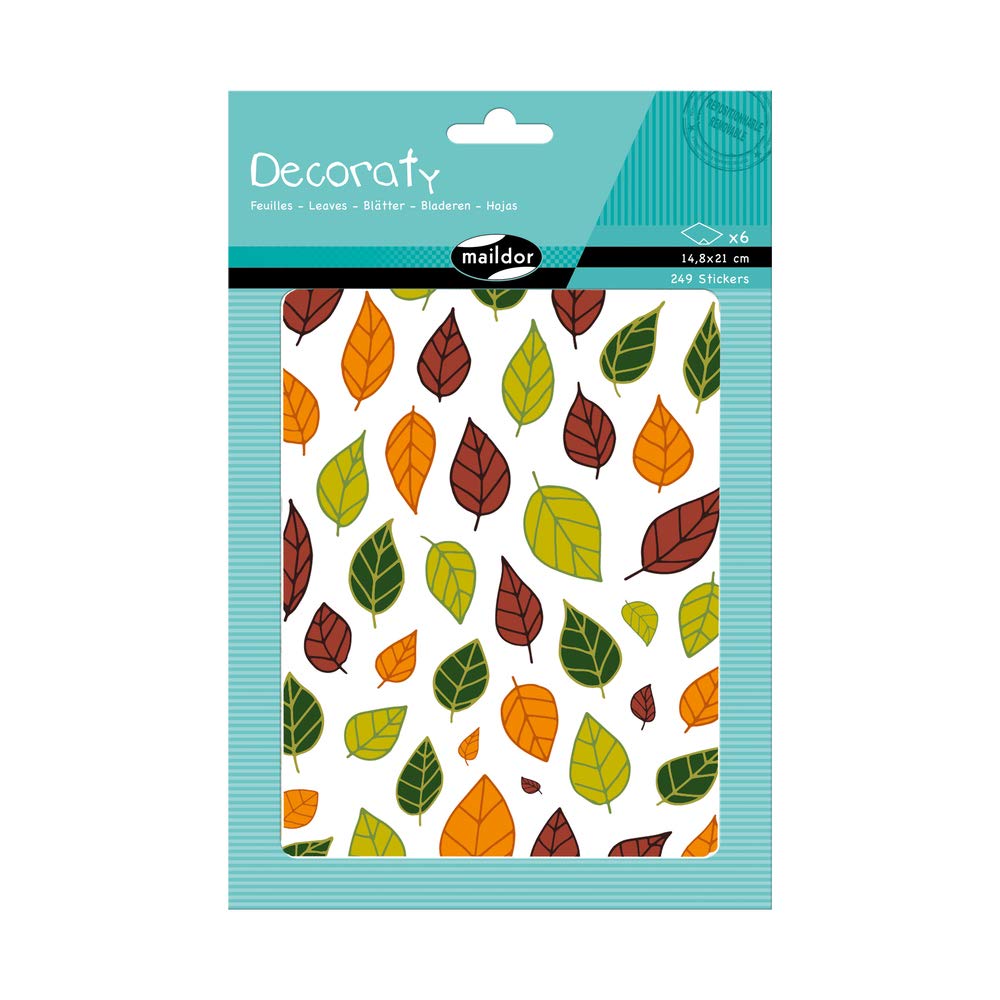 Maildor - Ref AE142C - Decoraty Decorative Stickers Set (Pack of 6 Sheets) - Autumn & Spring Leaves Designs, 249 Stickers Included, Repositionable Stickers