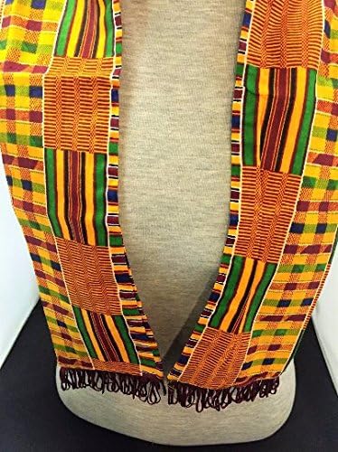 African Kente Cloth print Scarf graduation choir Stole Style 9 Burgundy Tassel