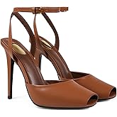 CAGLGLZ Square Open Toe Heeled Sandals for Women Patent Leather Stiletto High Heels Peep Toe Ankle Strap Backless Pumps Fashion Casual Dressy Party Shoes