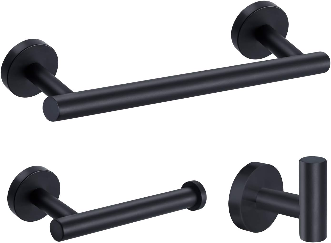 Nolimas 3-Pieces Set Matte Black Bathroom Hardware Set SUS304 Stainless Steel Round Wall Mounted - Includes 12" Hand Towel Bar,Toilet Paper Holder, Robe Towel Hooks,Bathroom Accessories Kit: Home & Kitchen