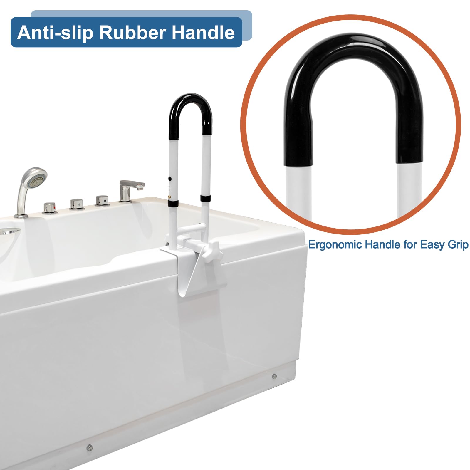 HEPO Adjustable Bathtub Grab Bars for Seniors, Bath Safety Grab Bar with Anti-Slip Cover for Elderly, Height and Width Adjustable
