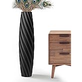 Rocendlor Tall Floor Vase, 23.6 inches Tall Vases Sturdy, Luxury, Textured for Decorative Branches Dried Flowers, Floor Vase for Rustic, Living Room, Shelf Decor (Black)