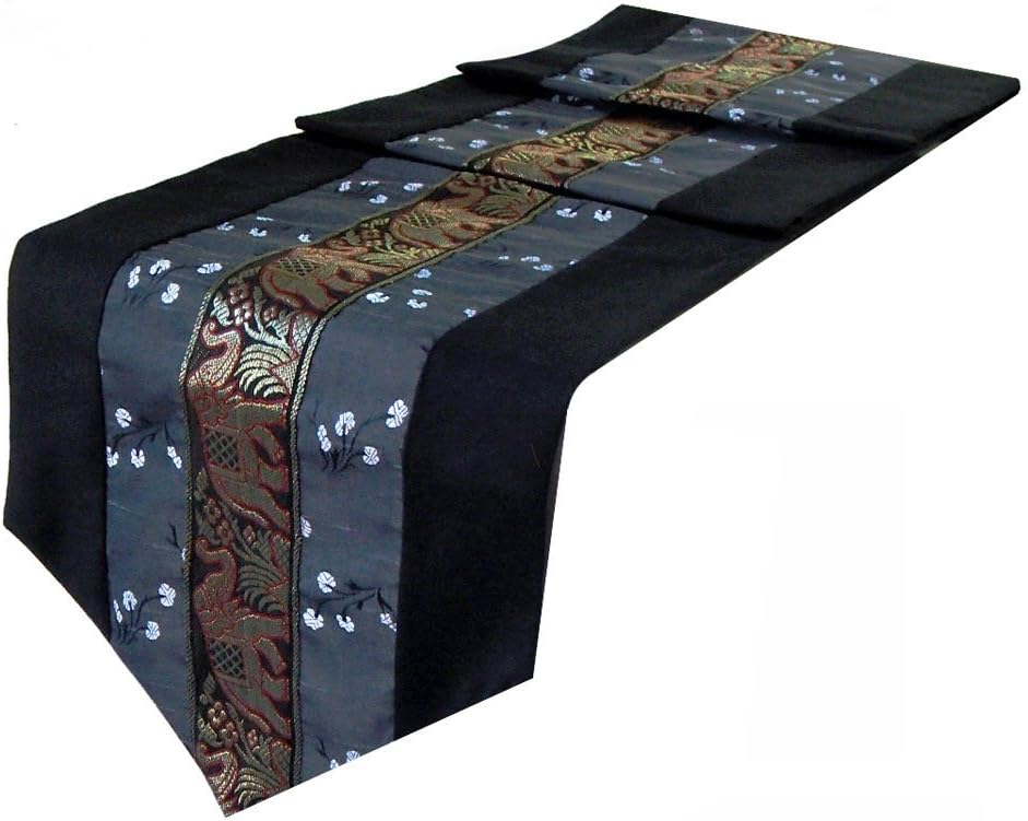 SiamfabricsTable Runner Thai Silk & Cotton - Black & Grey