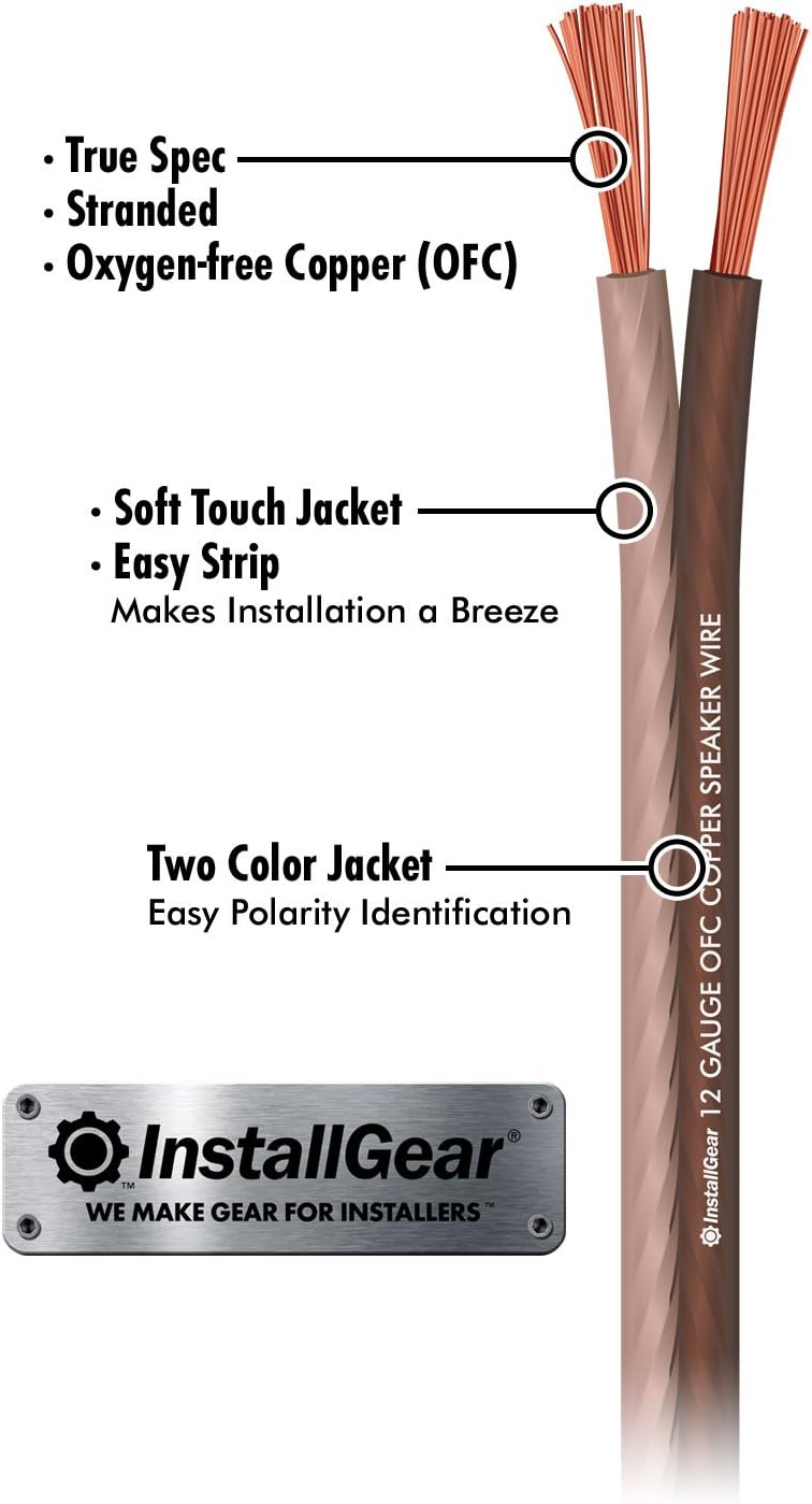 InstallGear 12 Gauge Speaker Wire - 99.9% Oxygen-Free Copper - True Spec and Soft Touch Cable (100-feet): Electronics