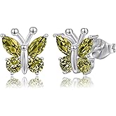 Butterfly Earrings for Women: Valentine's Day Gifts 925 Sterling Silver 12 Months Birthstone Stud Earrings Jewelry Gifts for Her Daughter Granddaughter Girlfriend Birthday Anniversary