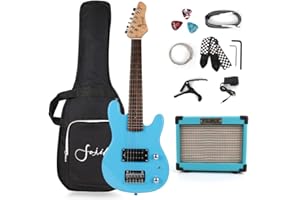 Fojill Full Size Beginner Kit Electric Guitar Guitars Set Starter Package with Amplifier, 600D Bag,Picks, Cable, Strap, Extra Strings (Mini Kit, Blue)