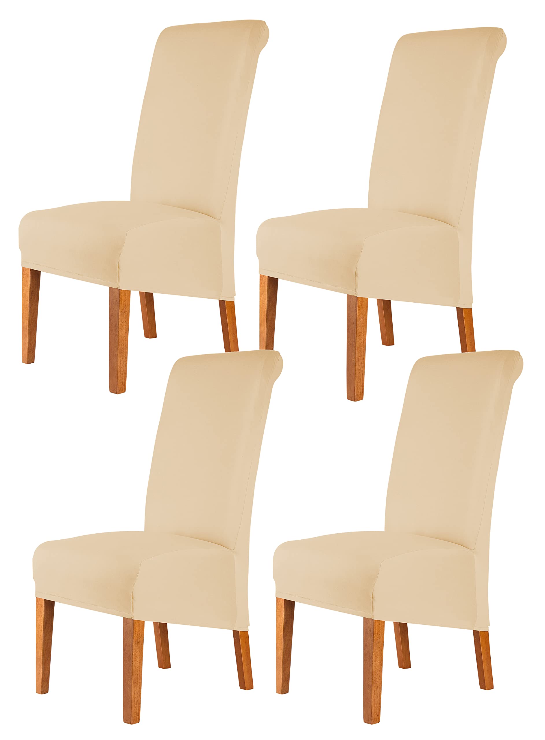 CMAKER High Back Chair Covers Stretch Spandex Fabric Chair Slipcover Seat Cover for Home Washable Removable Parsons Chair Protector Dining Room Kitchen Hotel,Set of 4,Light Beige