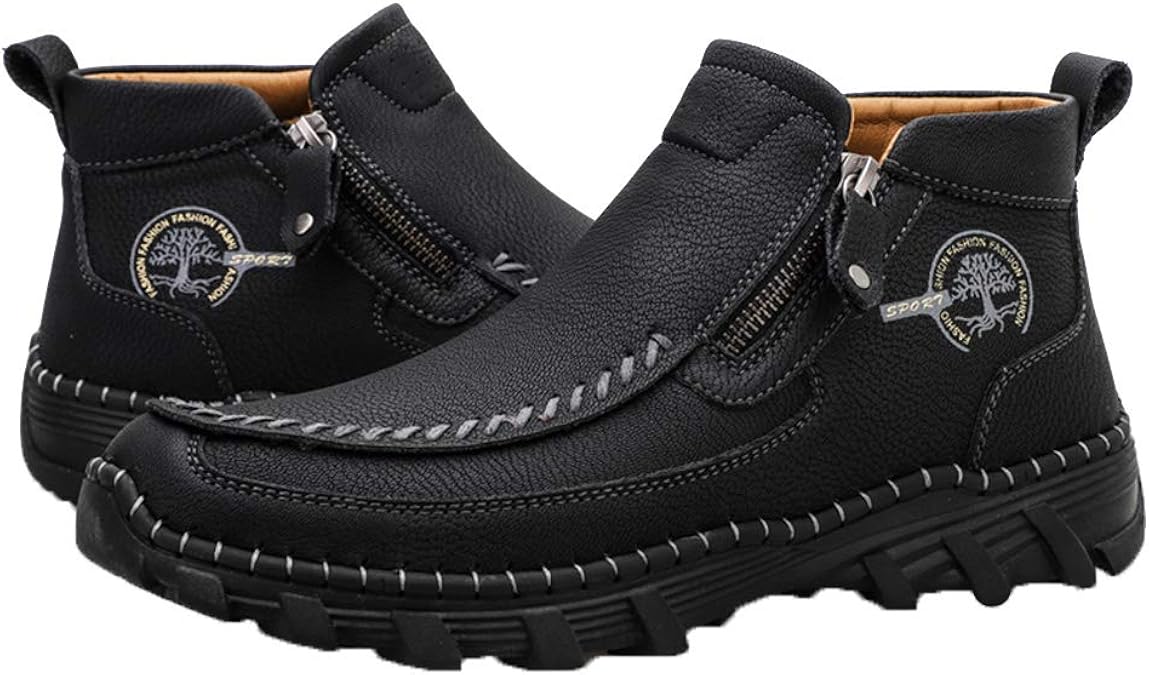 Govicta Leather Ankle Boots Hand Stitching