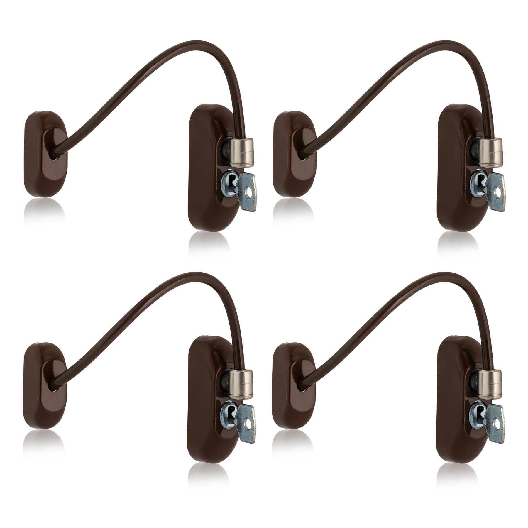 XFORT 4 Pack Viper Key Locking Cable Window Restrictor in Brown, Durable Window Safety Lock for Child Safety and Window Security — image 1