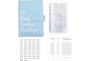 TAYASH 52 Week Savings Challenge, Reusable Budget Book with Cash Envelopes, A6 Money Organizer for Cash, Budget Book Planner, Money Binder for Saving (Color : Blue)