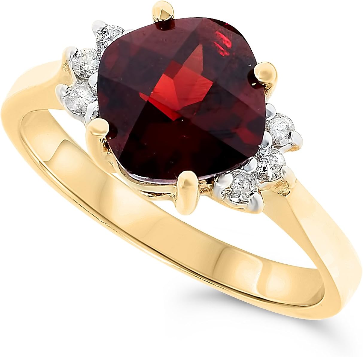 Amazon Com 14k Gold Garnet Cushion Genuine Gemstone And Diamond Ring For Women Birthstone Of January Jewelry