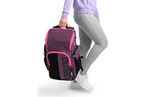 ARENA Spiky III Backpack 45 Swimming Athlete Sports Gym Rucksack Large Training Gear Equipment Swim Bag for Men and Women, 45 Liters, Plum/Neon Pink