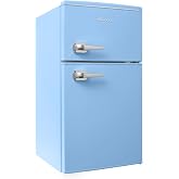 Avanti Mini Fridge with Freezer Retro Design Compact Refrigerator for Home Office or Dorm, Features Dual Doors Removable Shelves Manual Defrost and Mechanical Adjustable Temp Control, 3.1-Cu.Ft, Blue