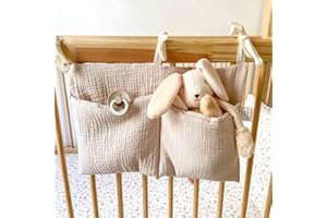 YeeMan Cotton Baby Bedside Hanging Storage Bag,2 Pockets Organizer for Baby Cribs and Toys (Oatmeal)